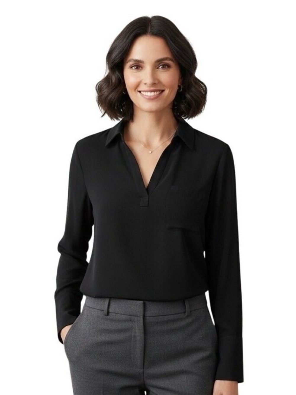 Pleione Black Collared Blouse